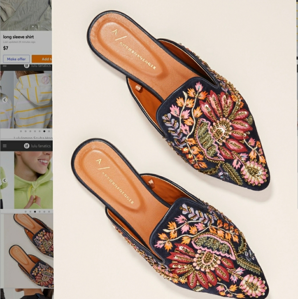 Anthropologie embroidered mules